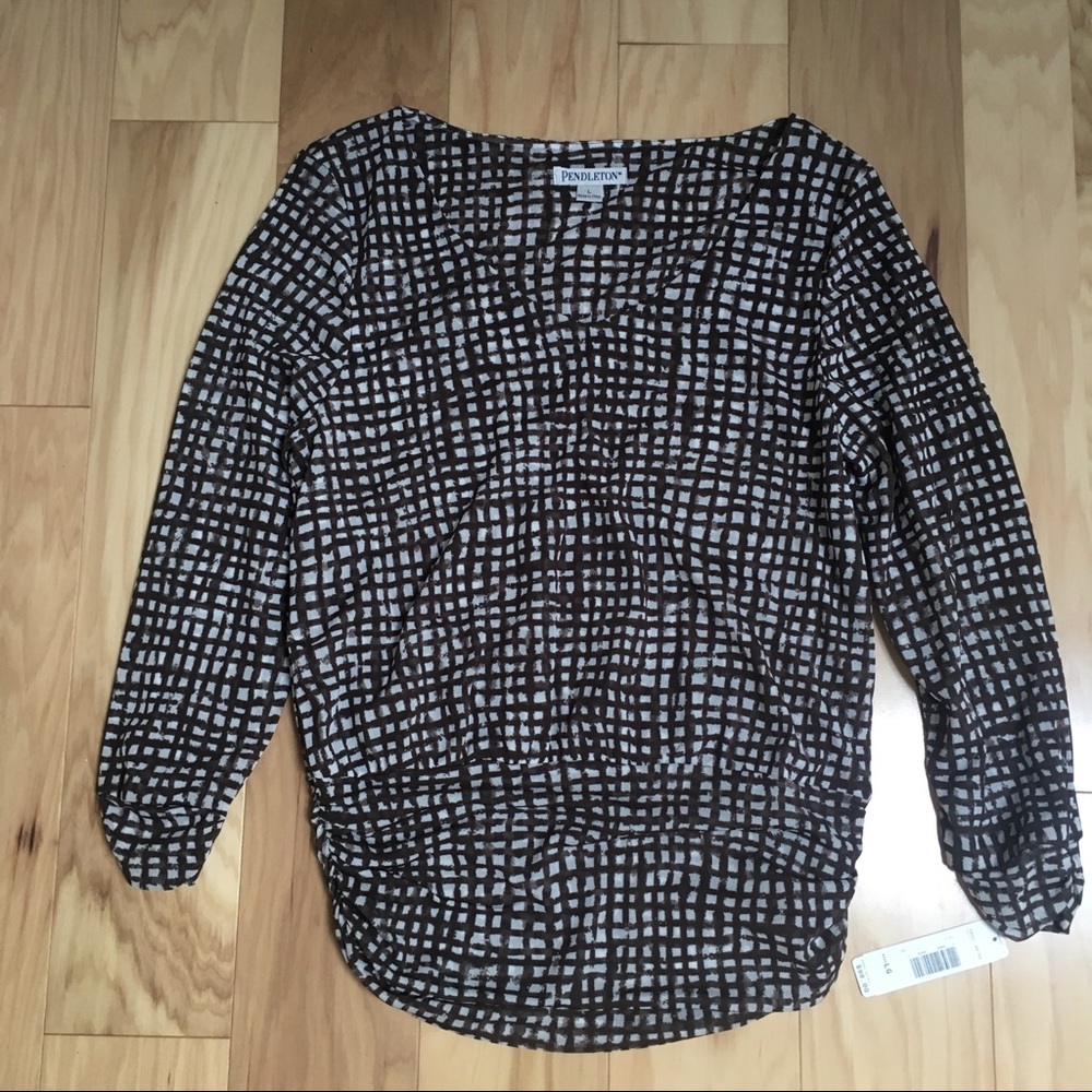 Pendleton 3/4 Sleeve Brown Check Top